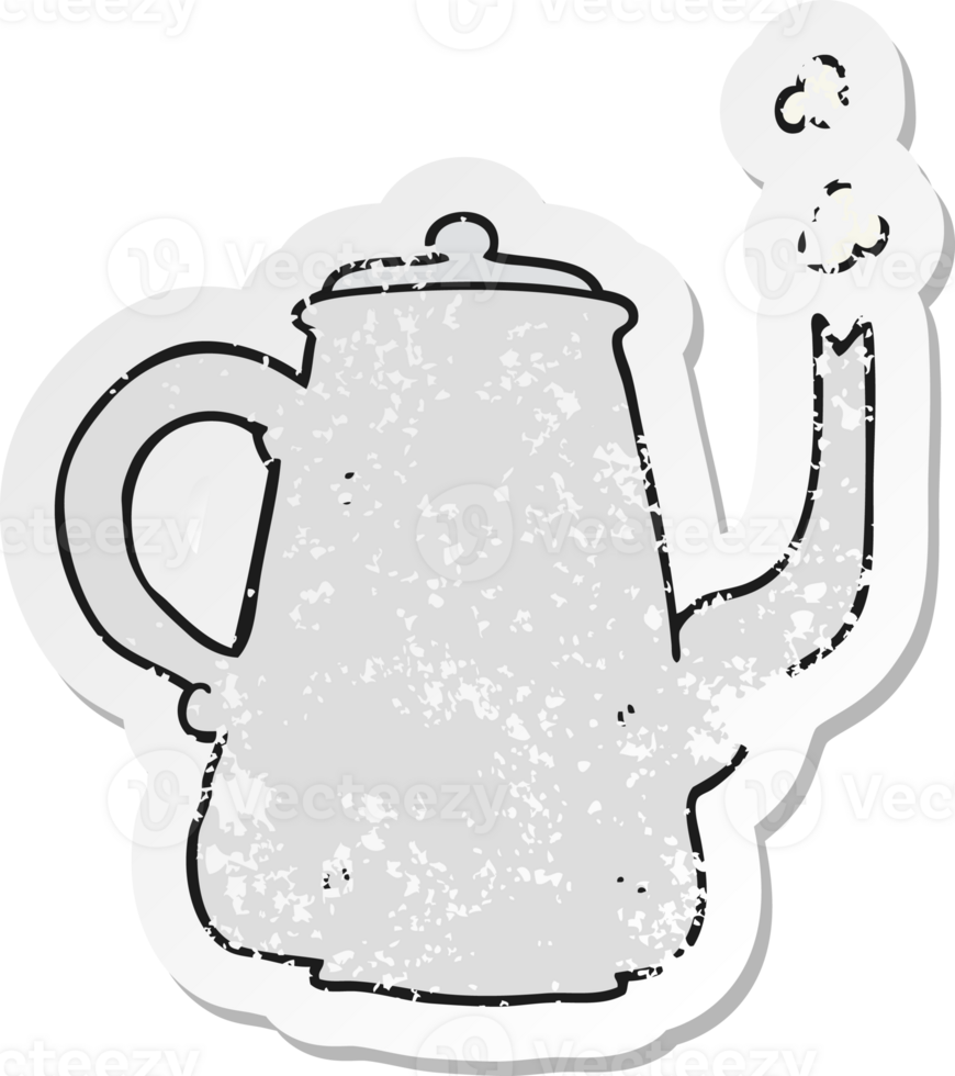 autocollant rétro en détresse d'une cafetière de dessin animé png