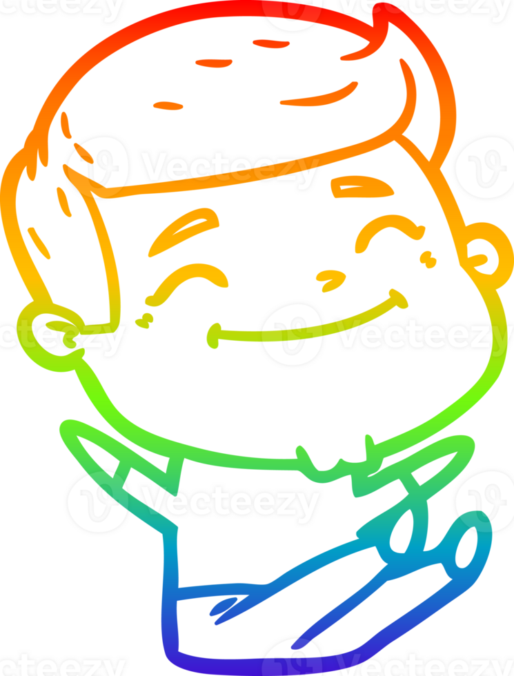 rainbow gradient line drawing of a happy cartoon man png