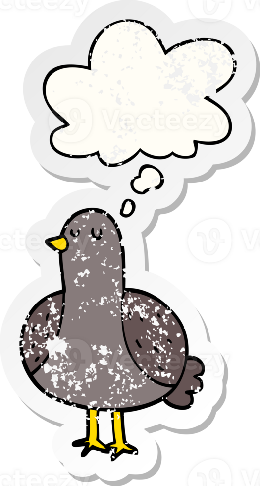 cartoon bird with thought bubble as a distressed worn sticker png