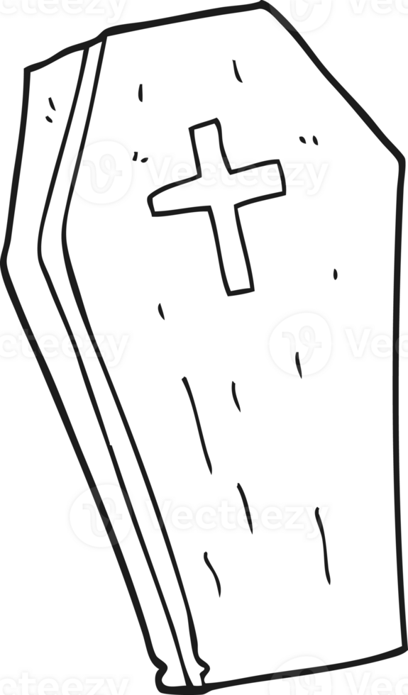 hand drawn black and white cartoon spooky coffin png