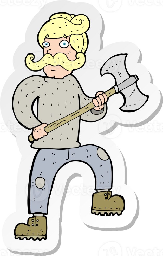sticker of a cartoon man with axe png