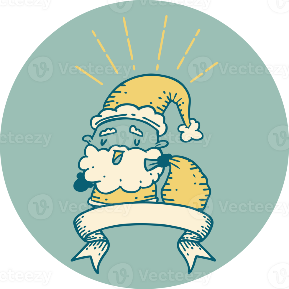 icon of a tattoo style santa claus christmas character with sack png