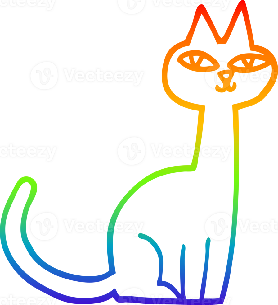 rainbow gradient line drawing of a cartoon cat png
