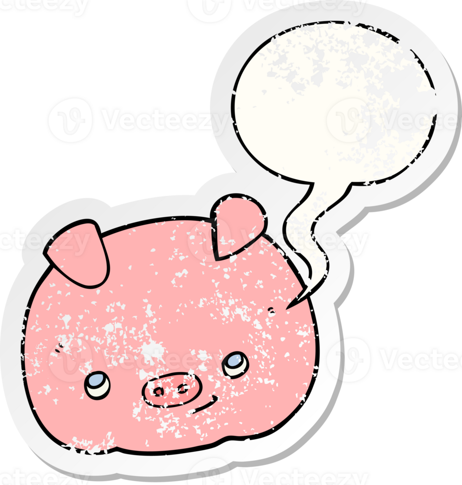 cartoon happy pig with speech bubble distressed distressed old sticker png