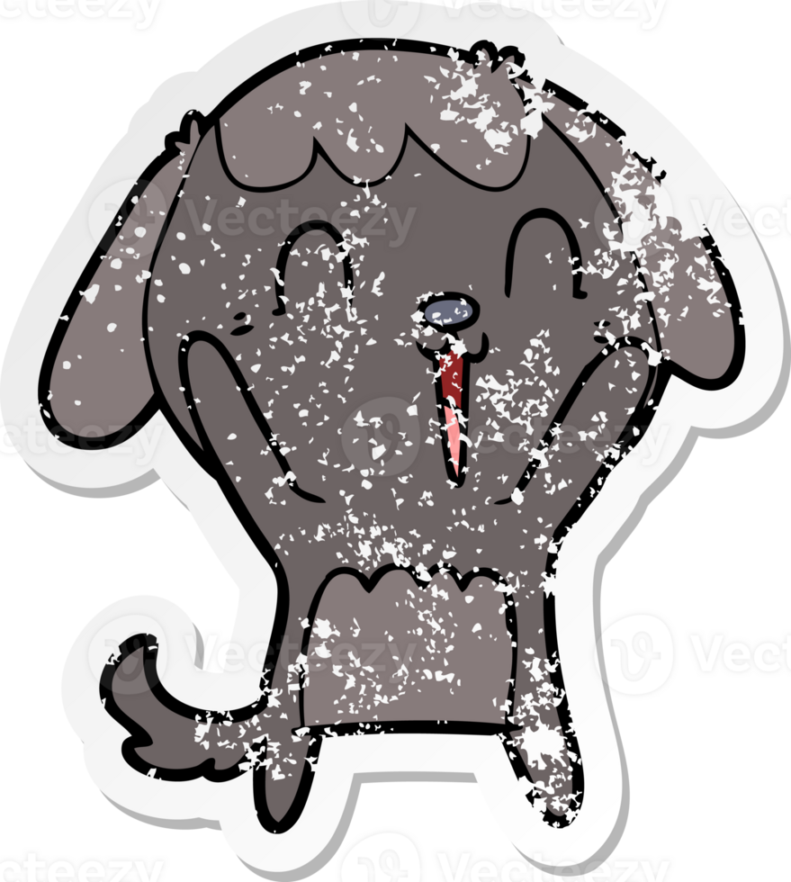 distressed sticker of a cute cartoon dog crying png