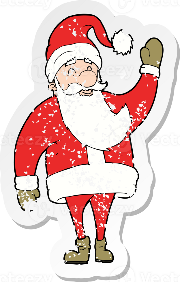 retro distressed sticker of a cartoon santa claus png