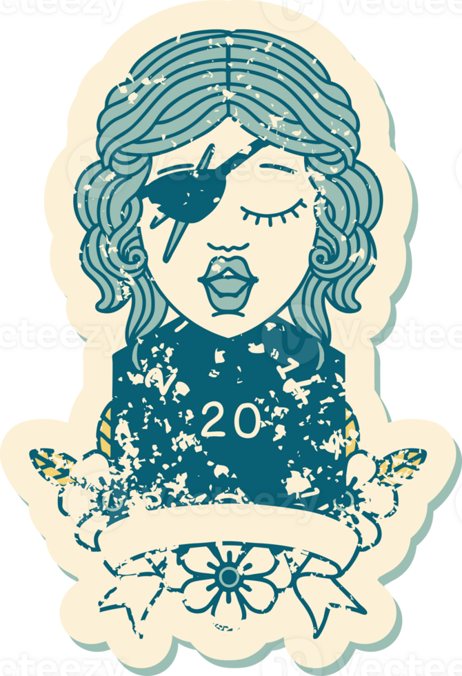 Retro Tattoo Style human rogue with natural 20 dice roll png