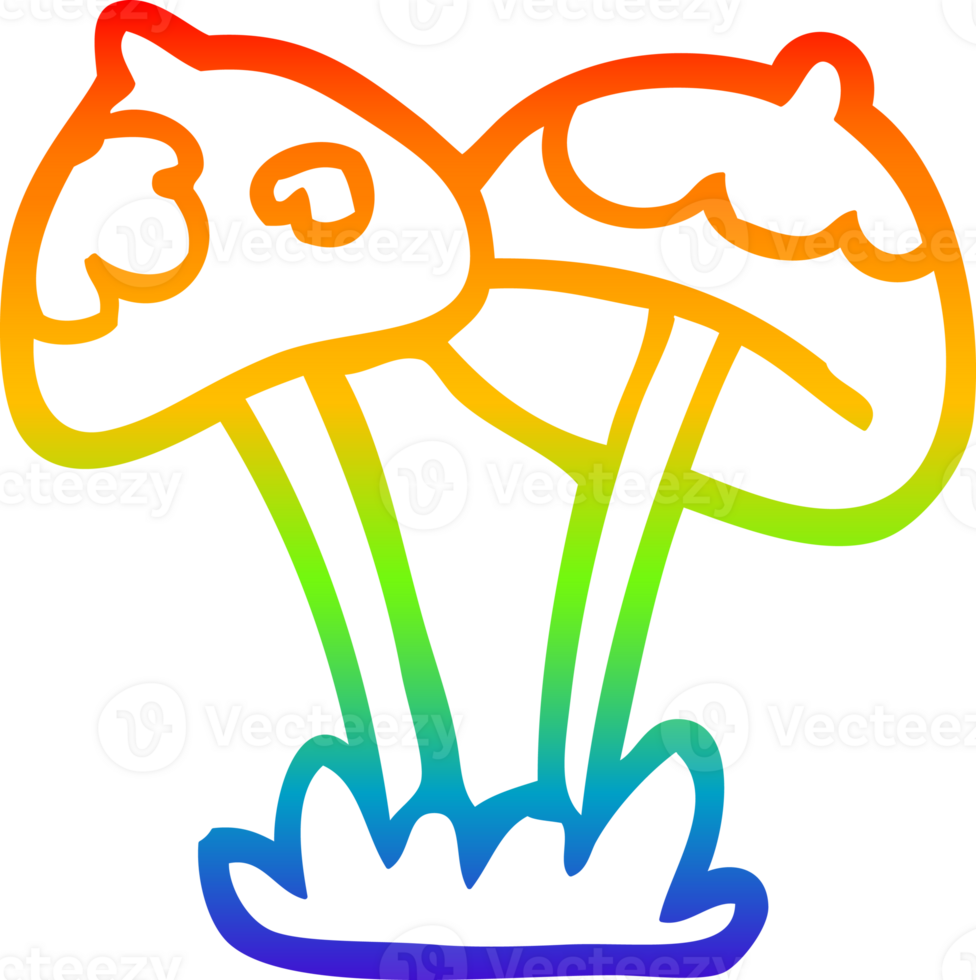 rainbow gradient line drawing of a cartoon mushroom png