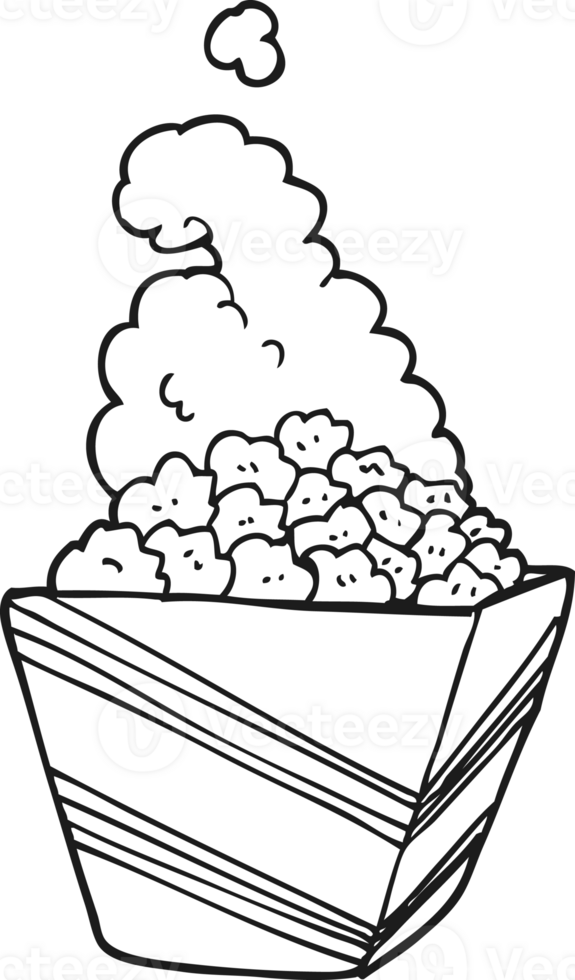 hand drawn black and white cartoon fresh popcorn png