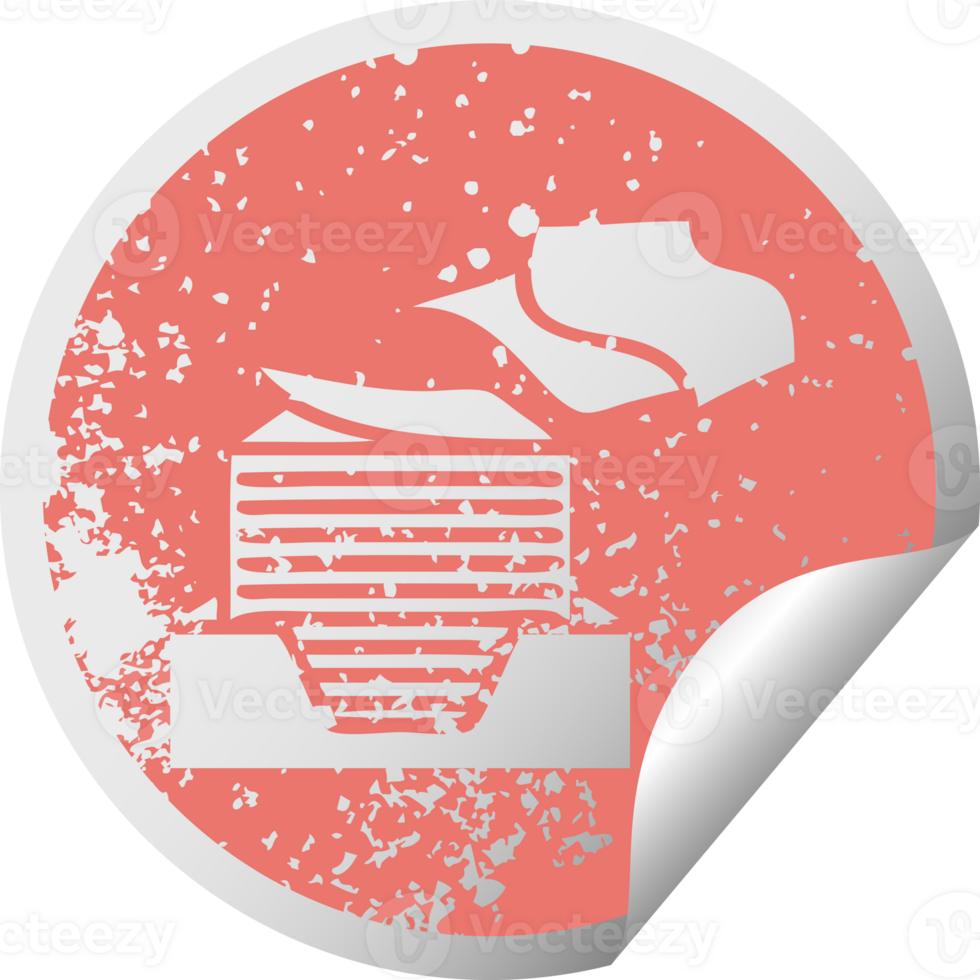 distressed circular peeling sticker symbol of a stack of office papers png