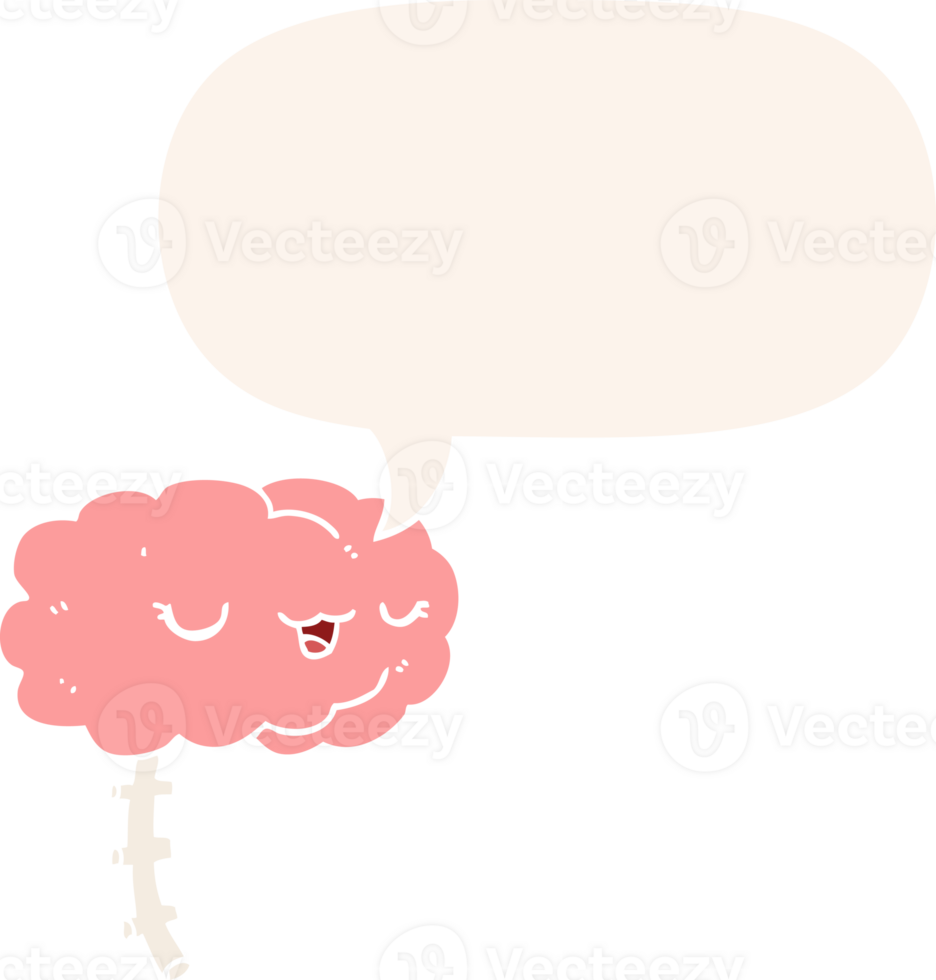 happy cartoon brain with speech bubble in retro style png