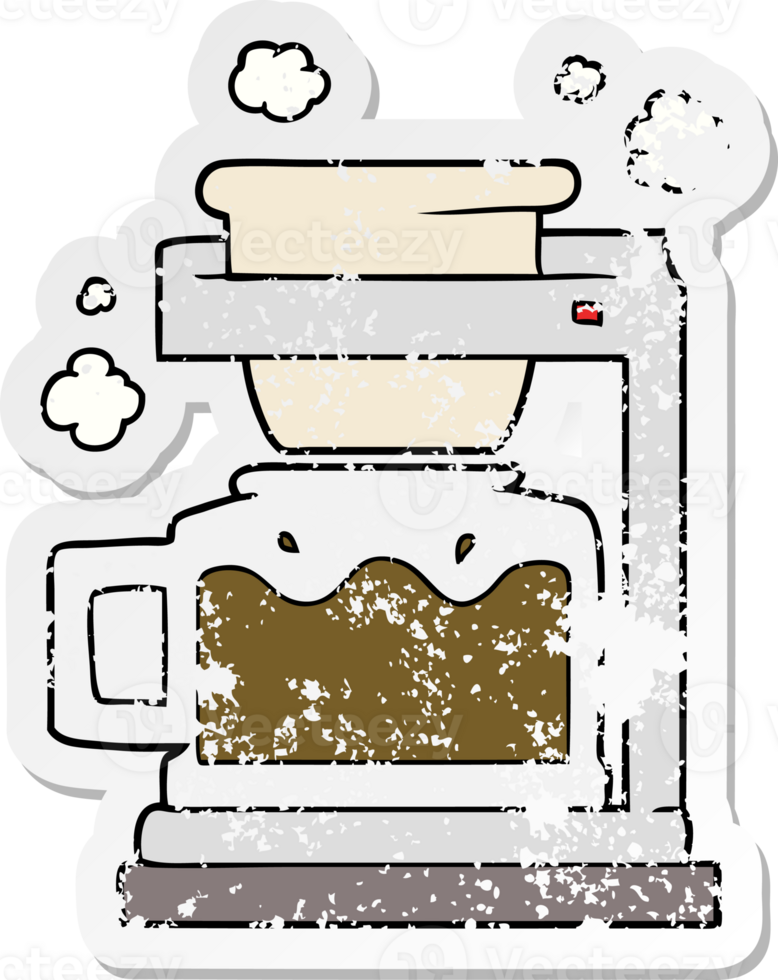 distressed sticker of a cartoon coffee pot png