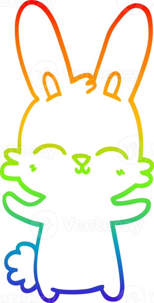 rainbow gradient line drawing of a cute cartoon rabbit png