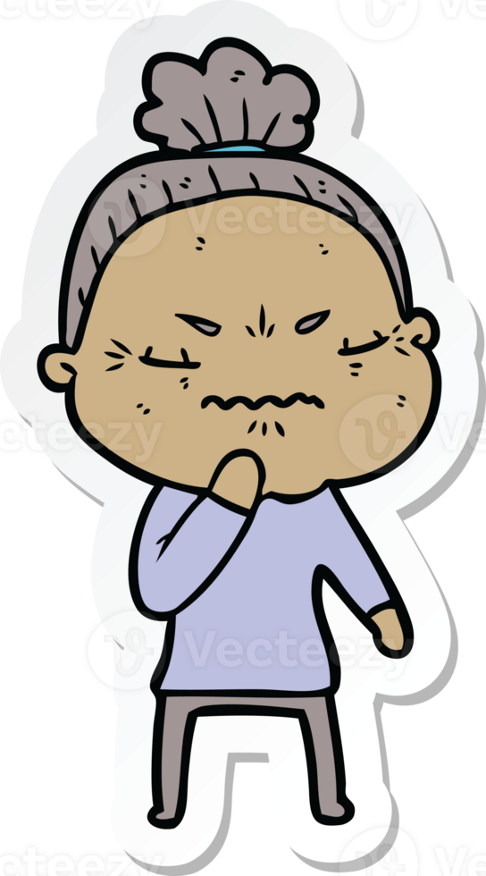 sticker of a cartoon annoyed old lady png
