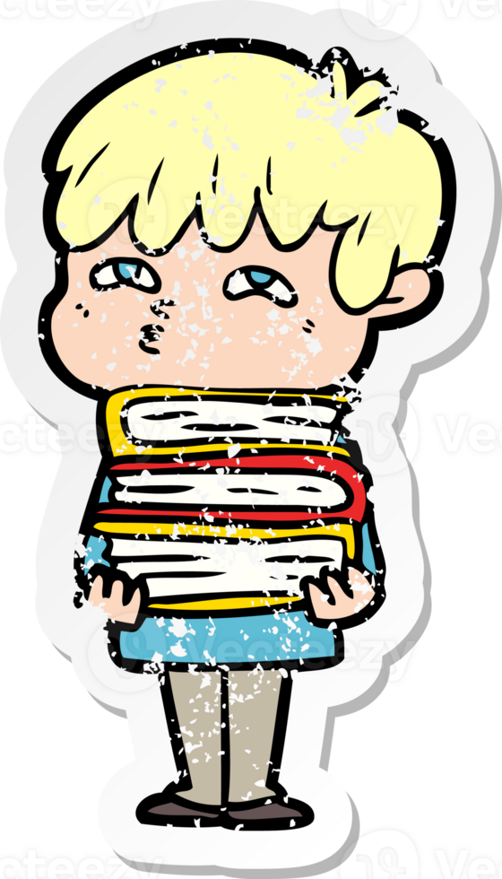 distressed sticker of a cartoon curious man png