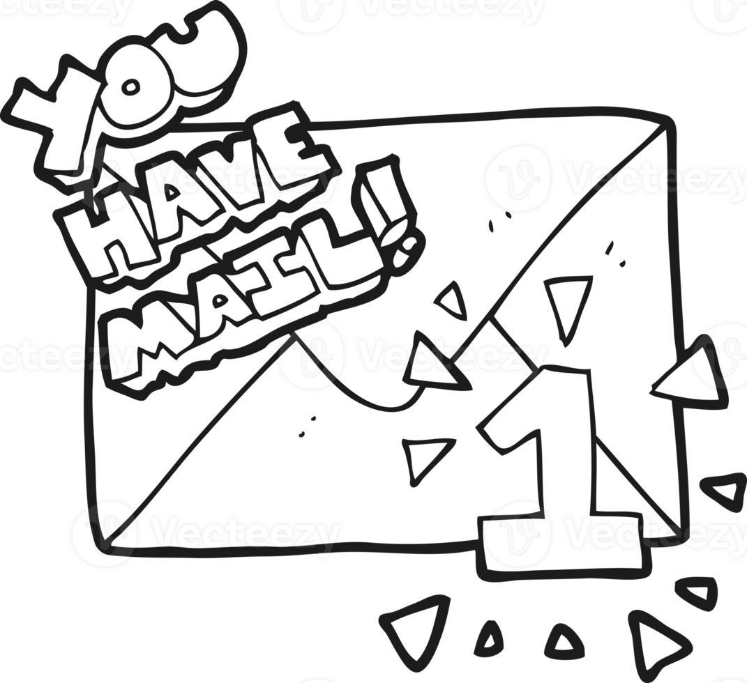 hand drawn black and white cartoon you have mail symbol png