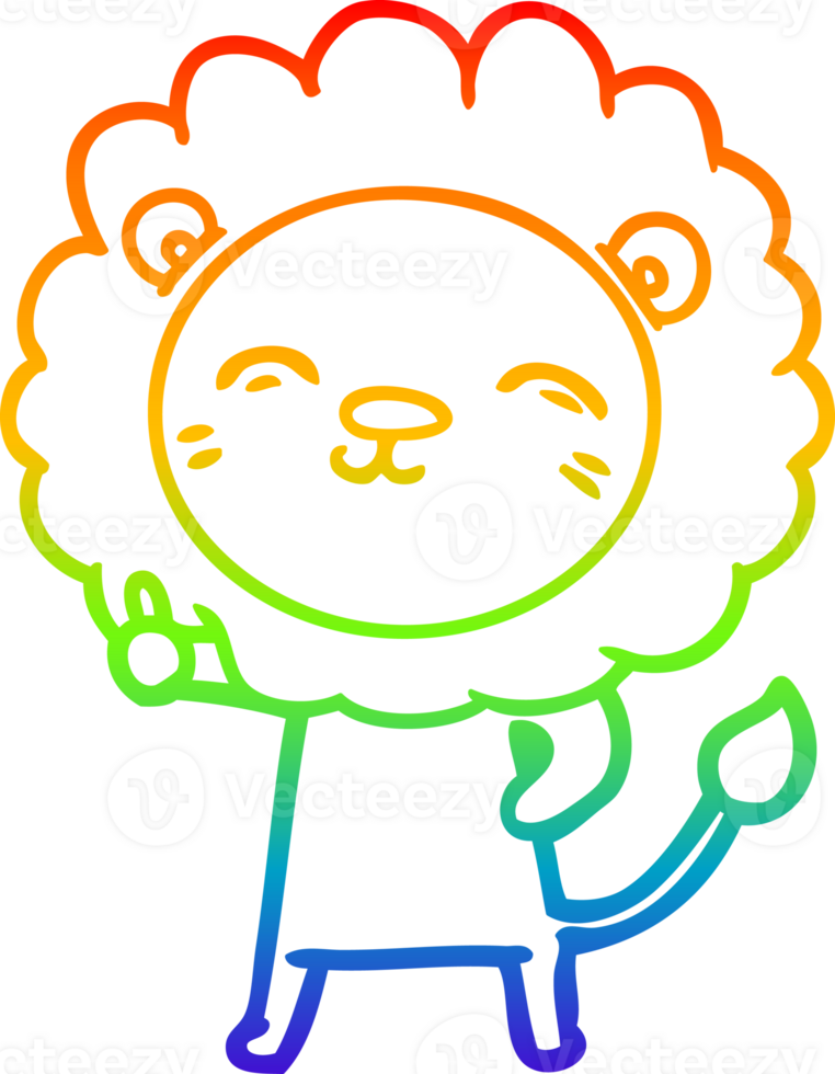 rainbow gradient line drawing of a cartoon lion png