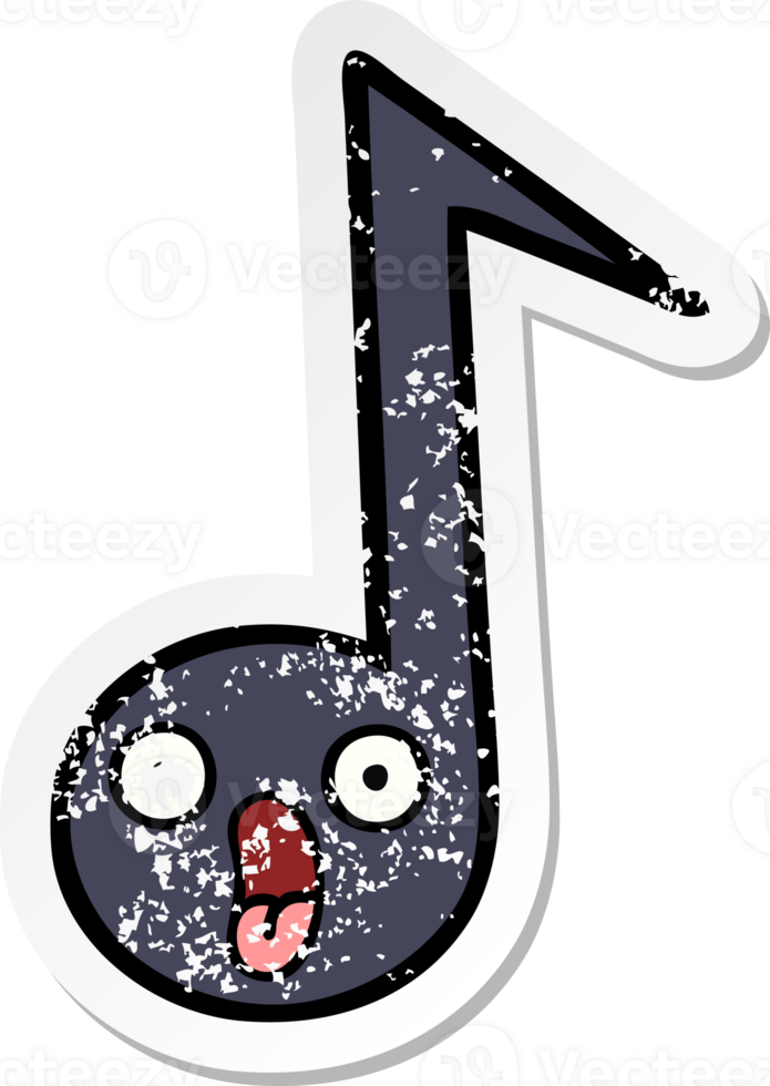 distressed sticker of a cute cartoon musical note png