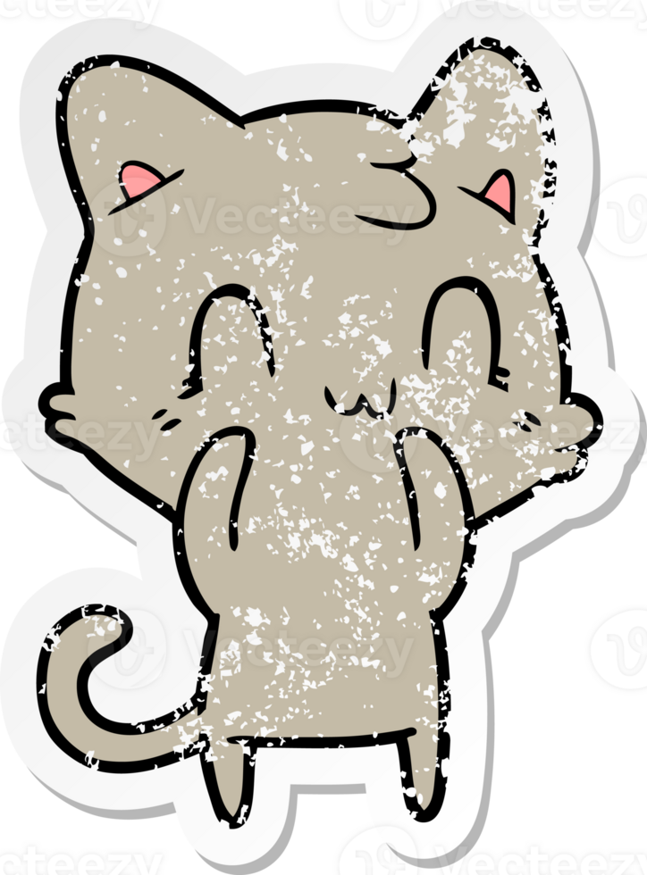 distressed sticker of a cartoon happy cat png