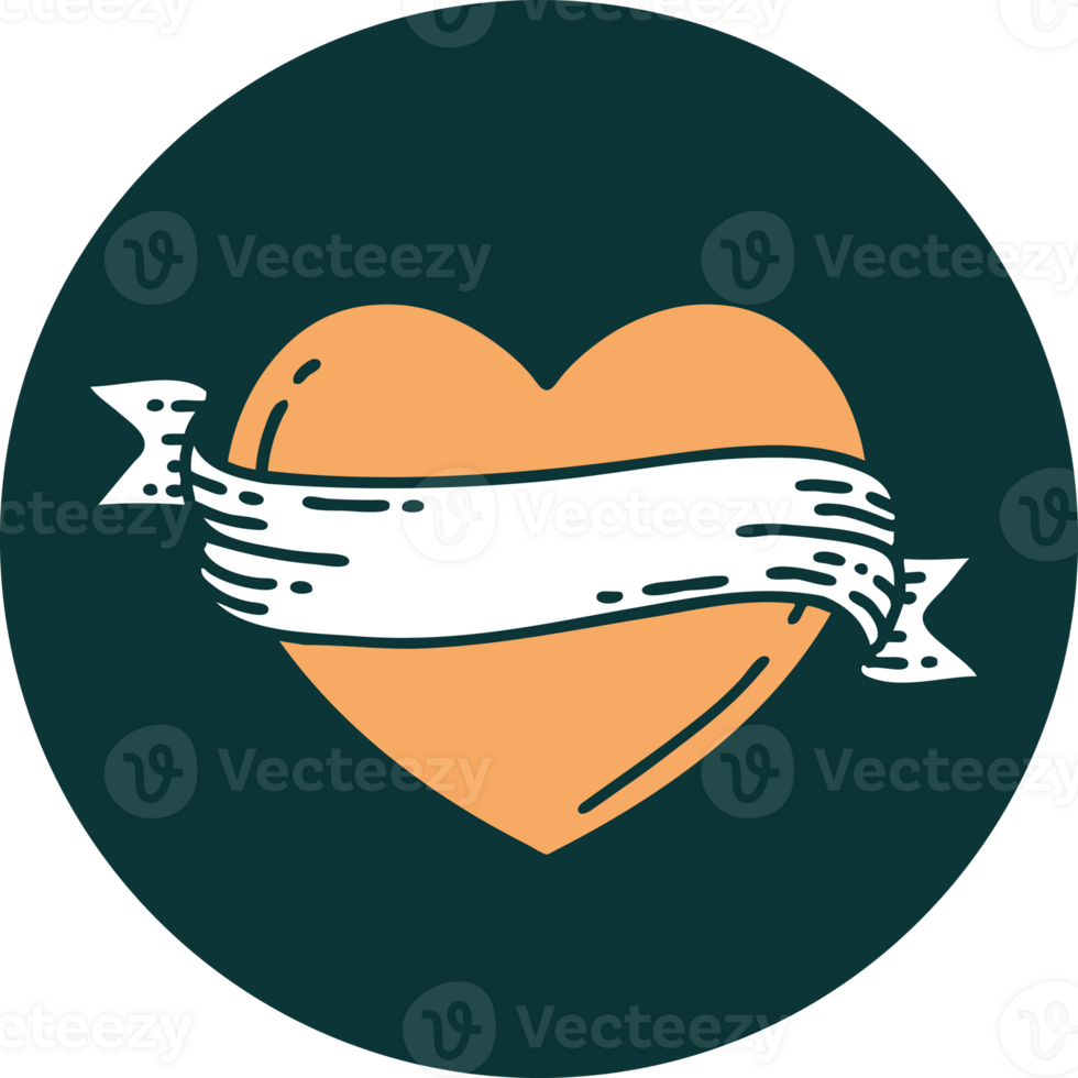 iconic tattoo style image of a heart and banner png