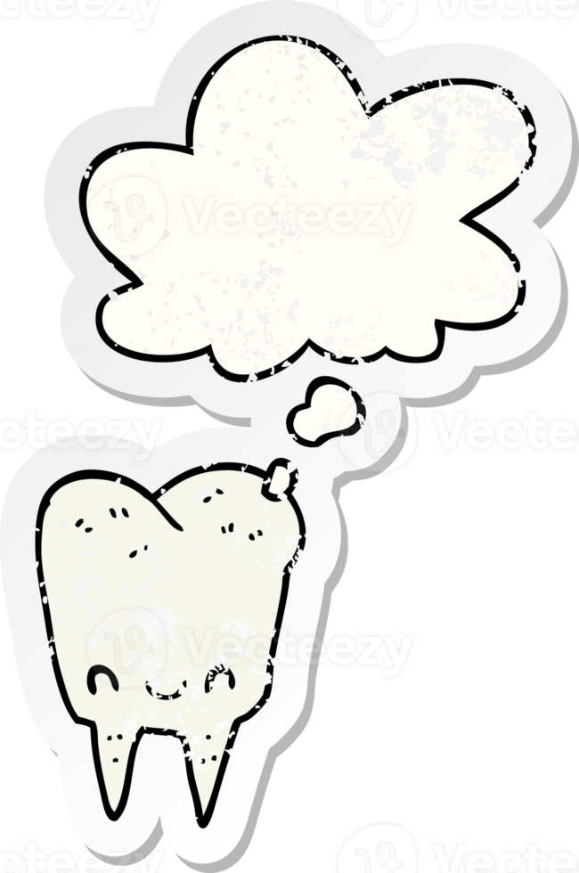 cartoon tooth with thought bubble as a distressed worn sticker png