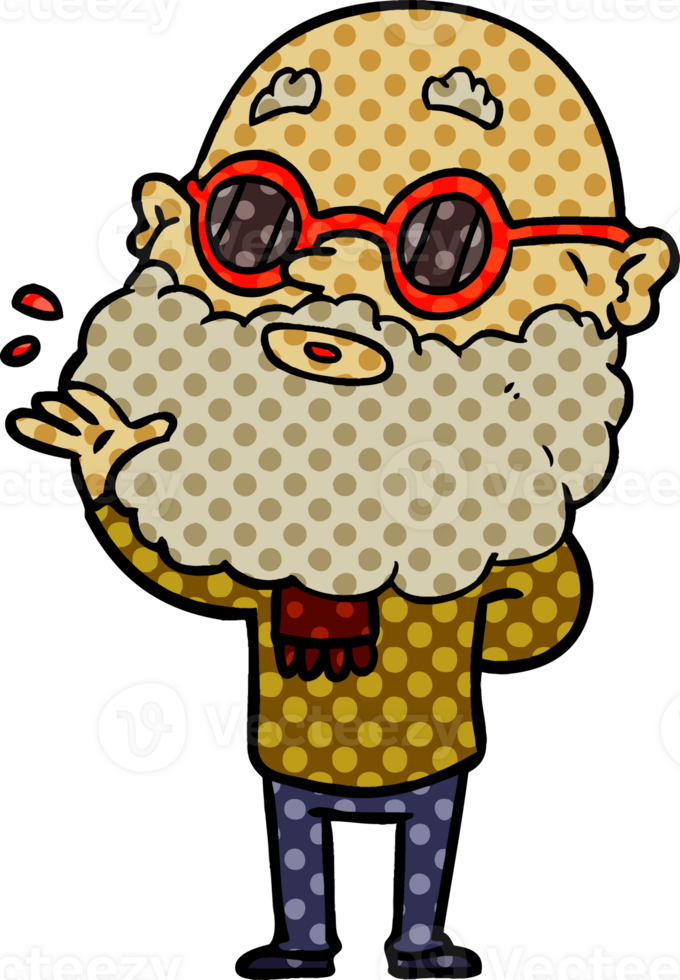 cartoon curious man with beard and sunglasses png