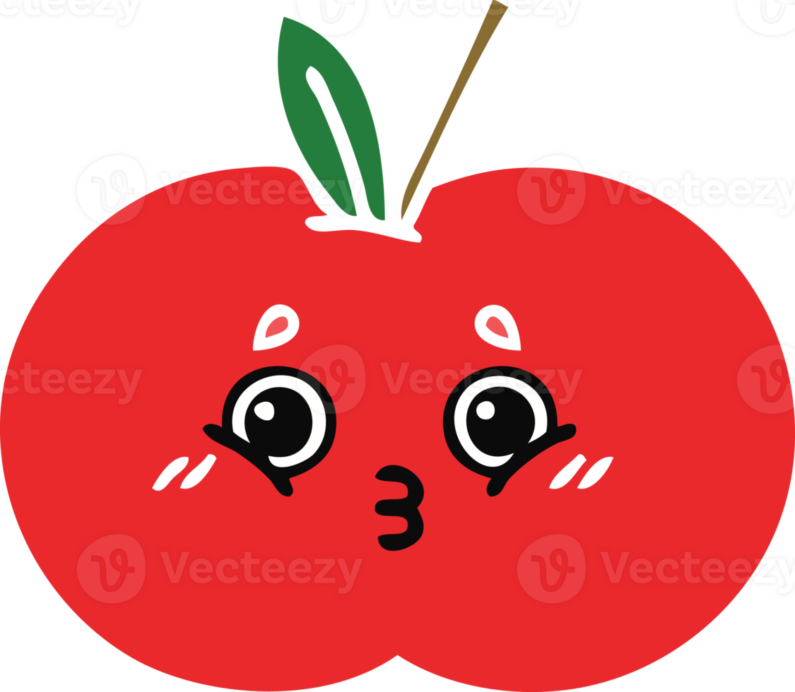 flat color retro cartoon of a red apple png