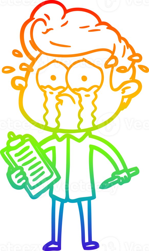 rainbow gradient line drawing of a cartoon crying man png