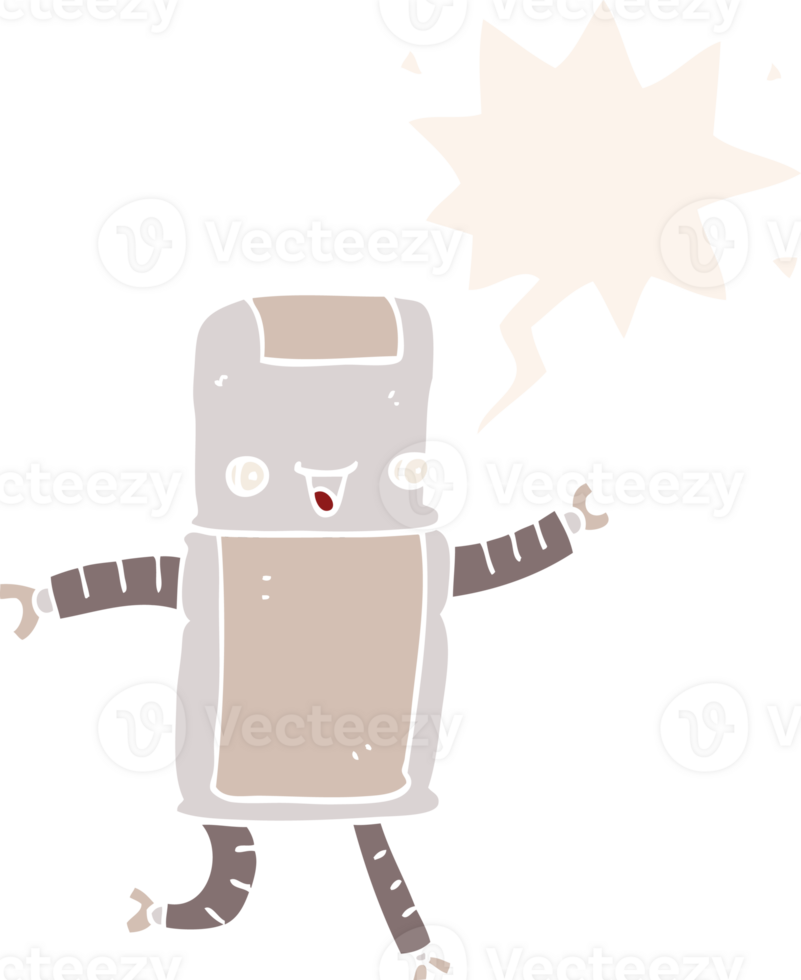 cartoon robot with speech bubble in retro style png