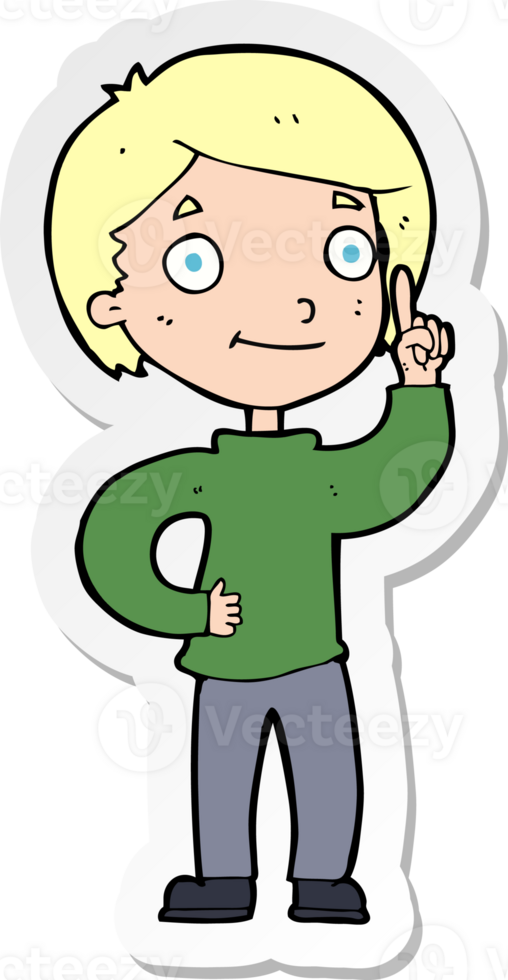 sticker of a cartoon boy with idea png