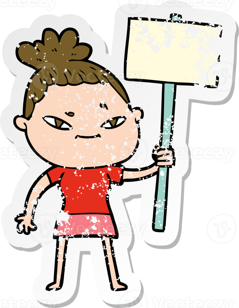 distressed sticker of a cartoon woman png