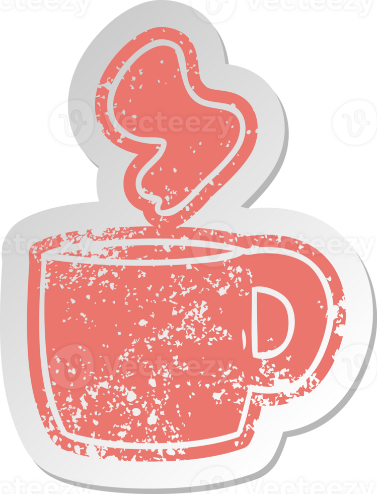 distressed old cartoon sticker of a steaming hot drink png