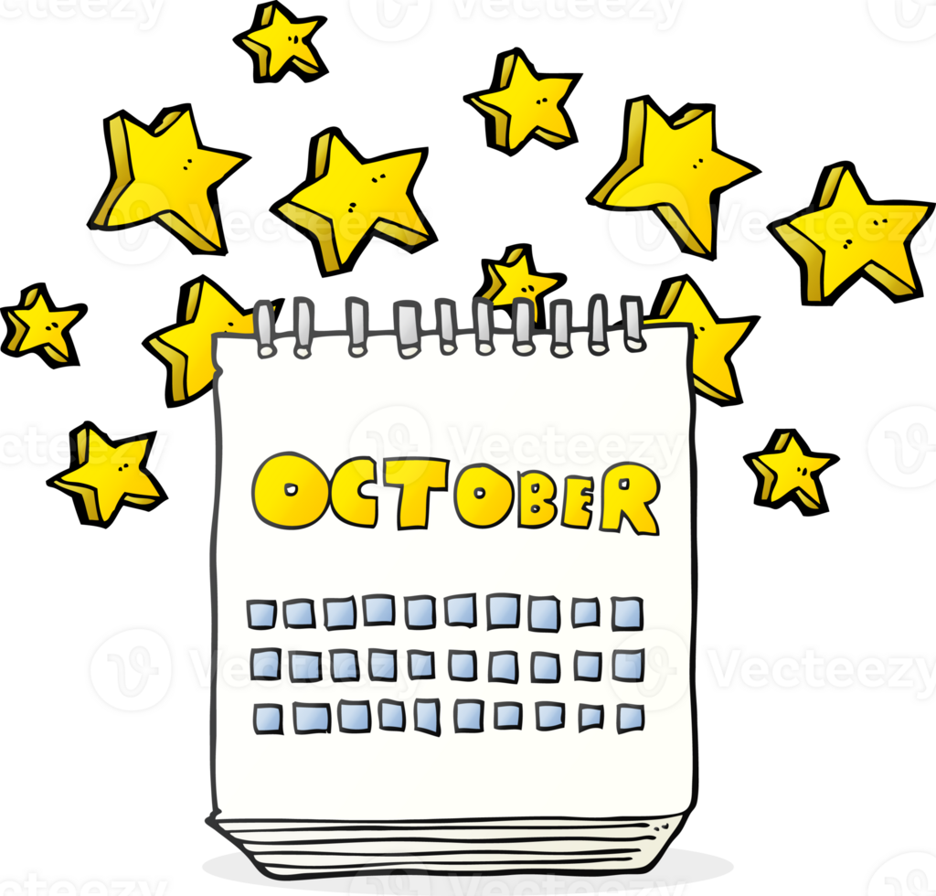 hand drawn cartoon calendar showing month of october png