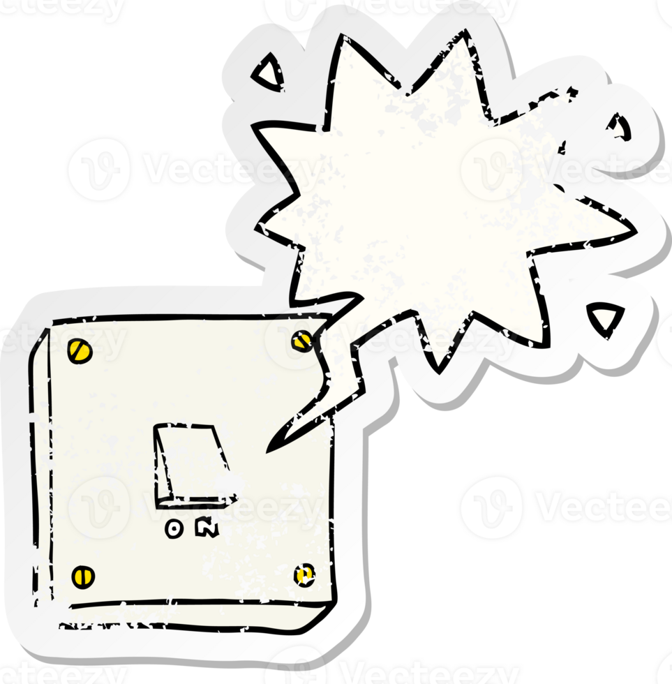 cartoon light switch with speech bubble distressed distressed old sticker png