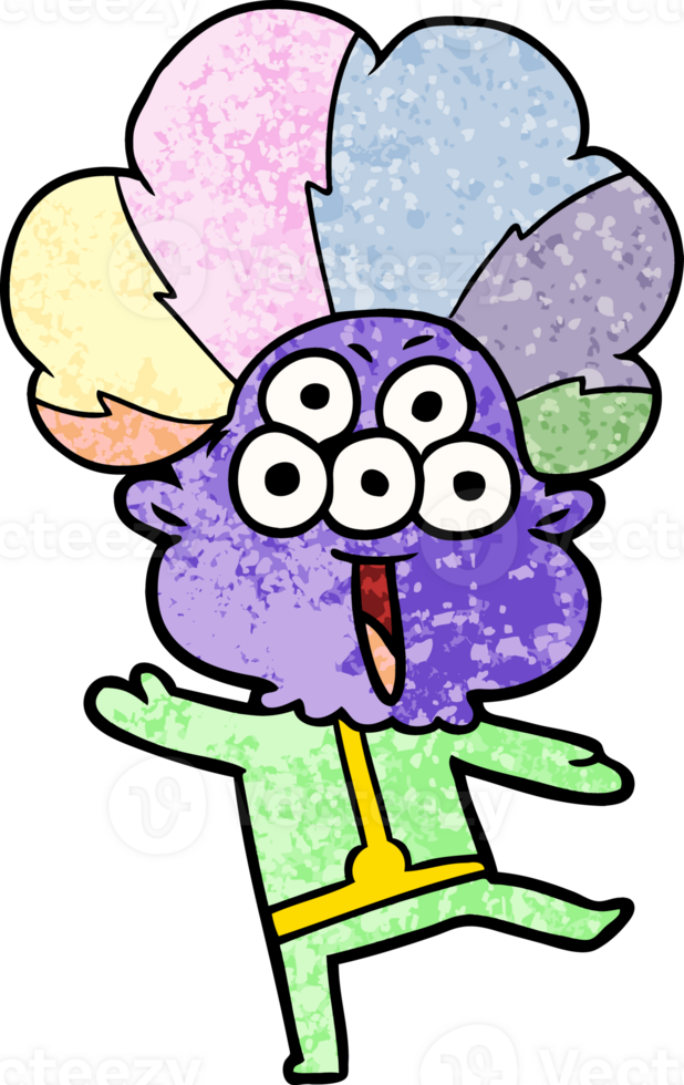 happy cartoon alien dancing in clown wig png