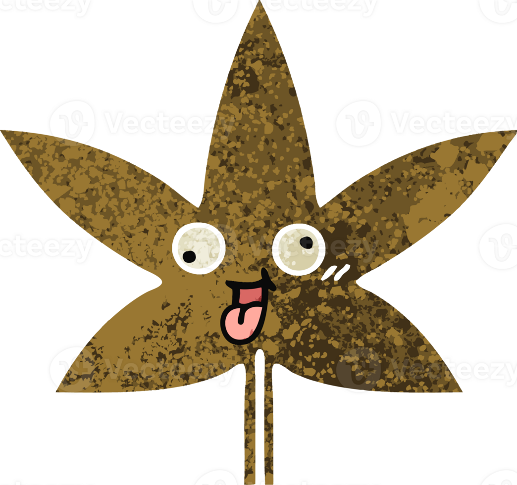 retro illustration style cartoon of a autumnal leaf png