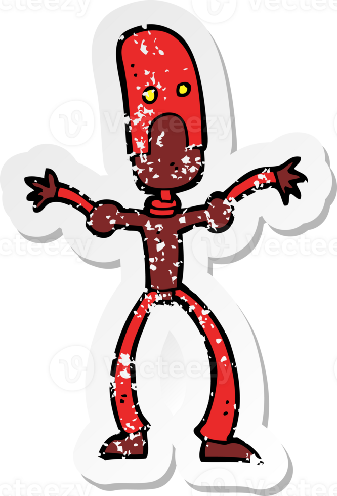 retro distressed sticker of a cartoon funny robot png