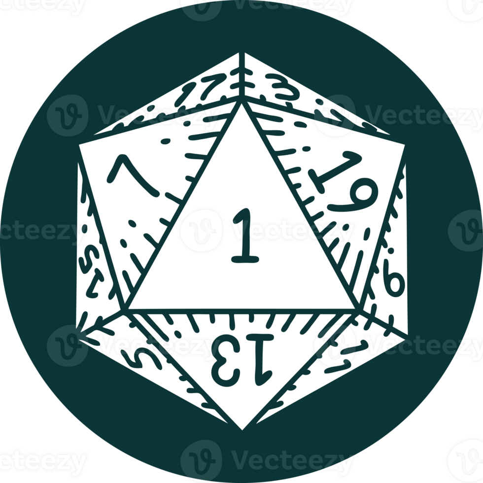 icon of natural 1 D20 dice roll png