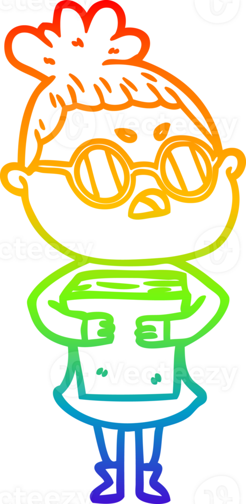rainbow gradient line drawing of a cartoon annoyed woman png