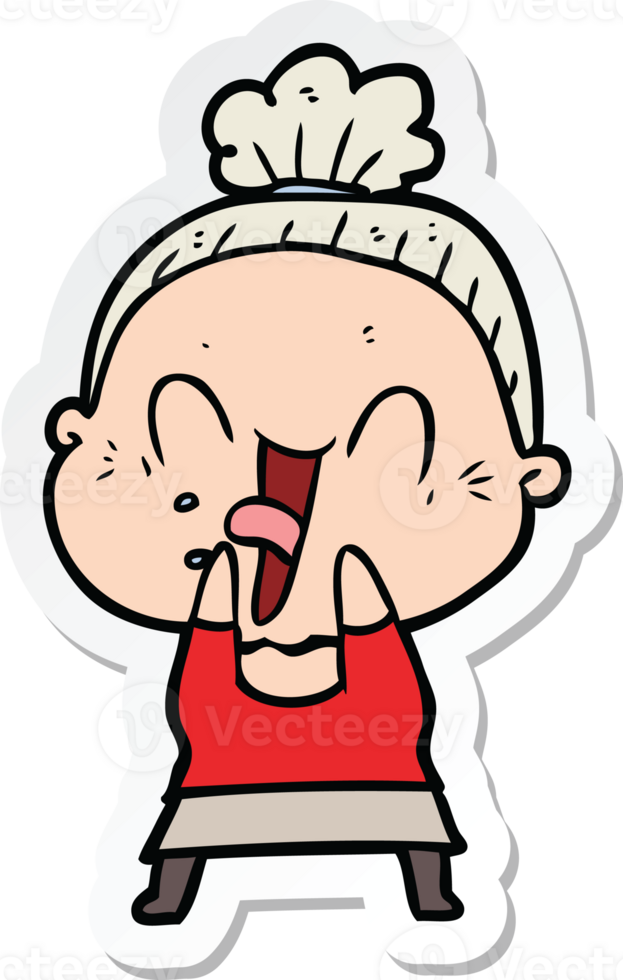 sticker of a cartoon happy old woman png