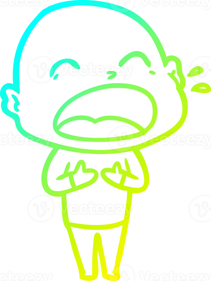 cold gradient line drawing of a cartoon shouting bald man png