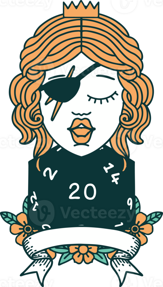 Retro Tattoo Style human rogue with natural 20 dice roll png