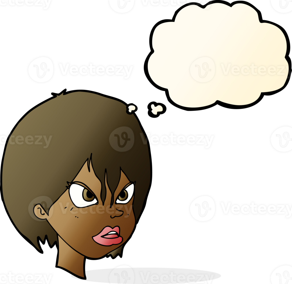 cartoon annoyed woman with thought bubble png