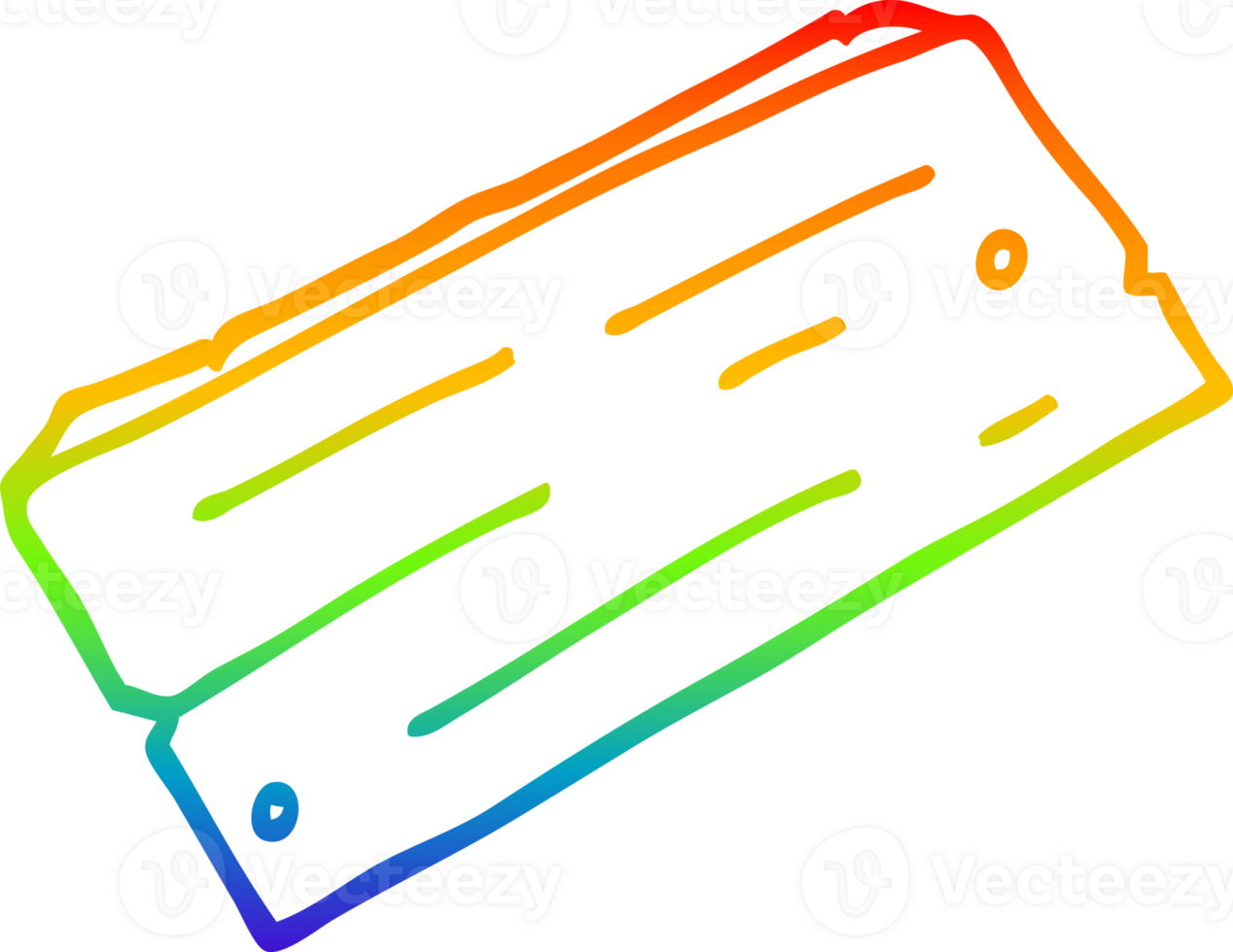 rainbow gradient line drawing of a cartoon plank of wood png