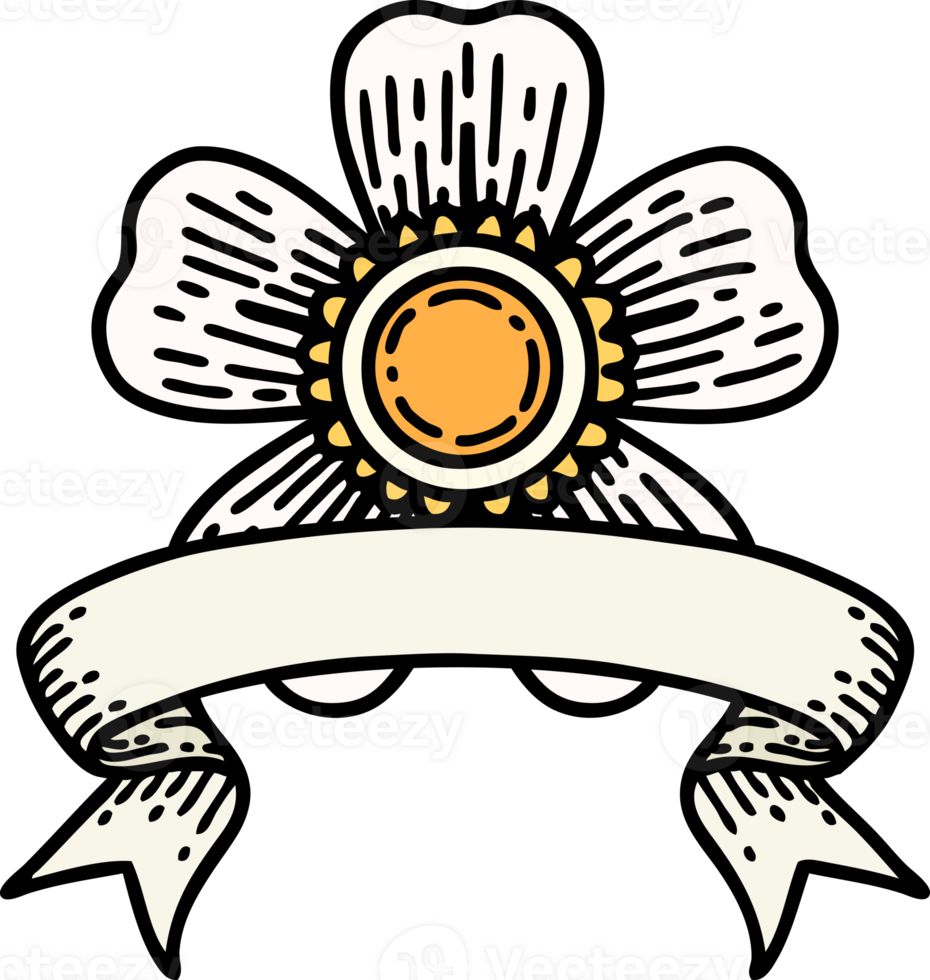traditional tattoo with banner of a flower png