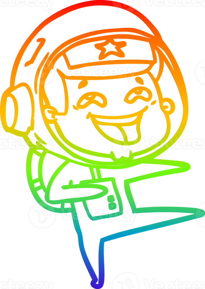 rainbow gradient line drawing of a cartoon laughing astronaut png