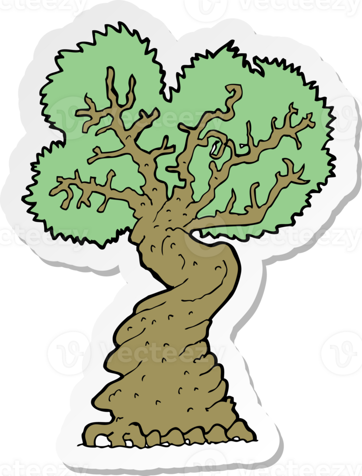 sticker of a cartoon big old tree png