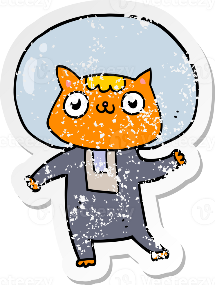 distressed sticker of a cartoon space cat png
