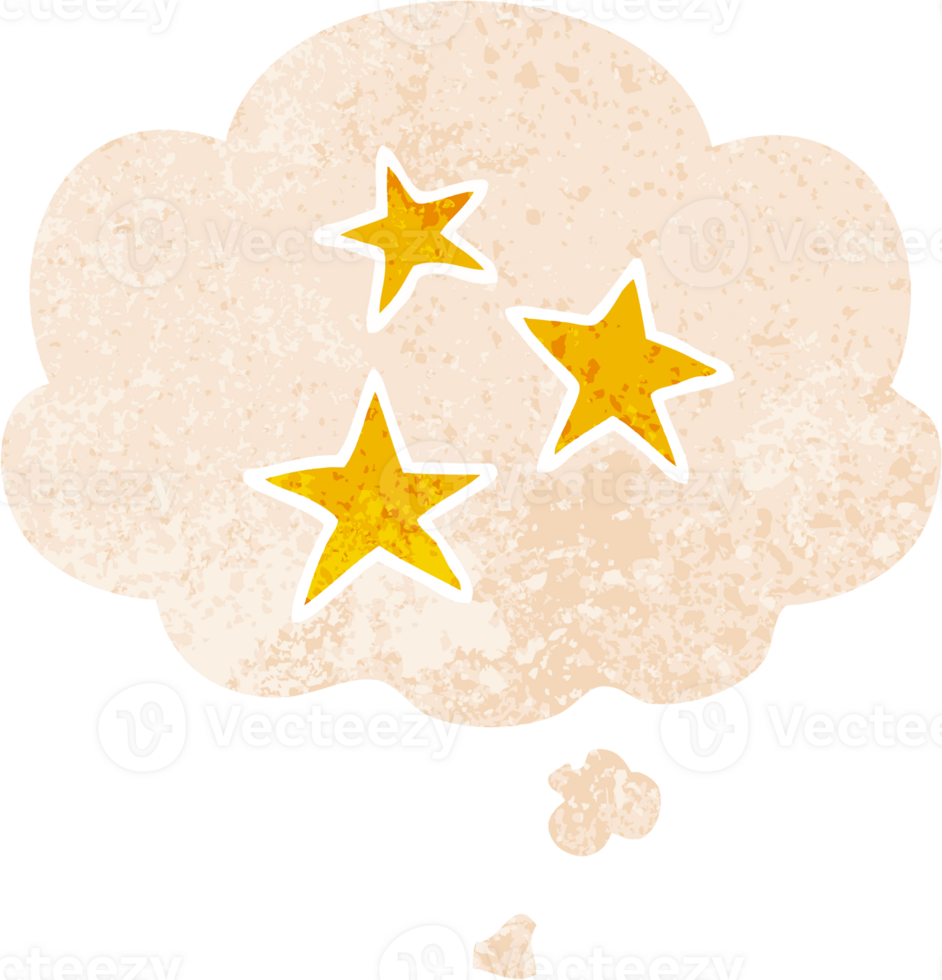 cartoon star symbols with thought bubble in grunge distressed retro textured style png