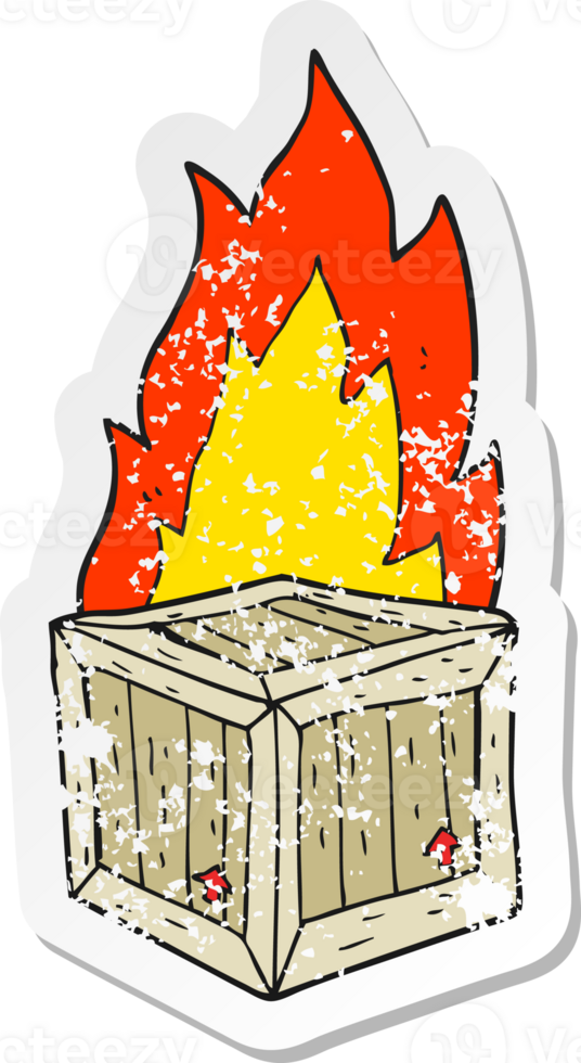 retro distressed sticker of a cartoon burning crate png